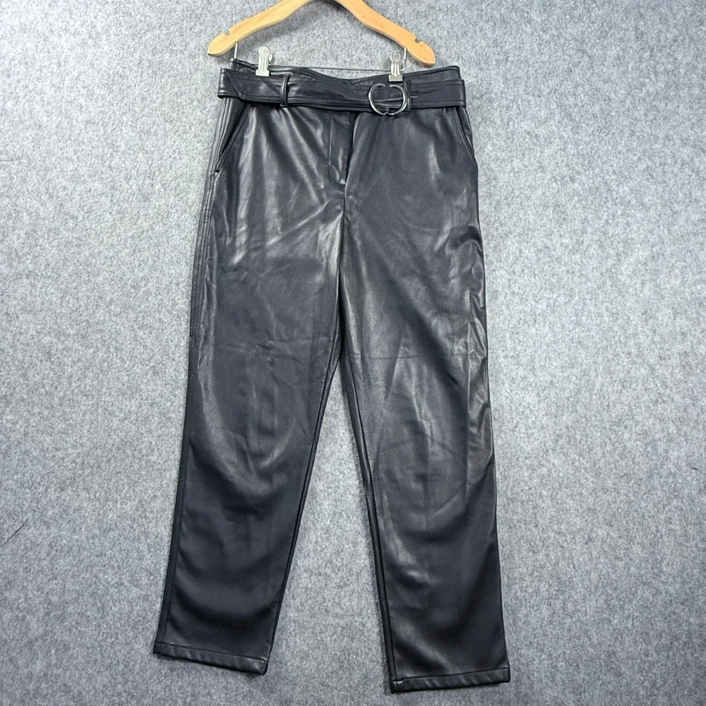 Loft Brown Faux Leather Straight Leg Pants 10 High Rise Minimalist Streetwear